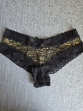 New Victoria's Secret Cheeky Lace Panty Size Small Black Gold HTF 2012